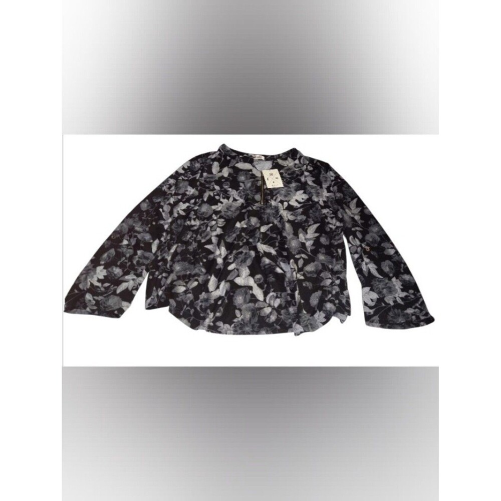 Blue Mood Women's Black Floral Long Sleeve Blouse With Quarter Zip New 2X